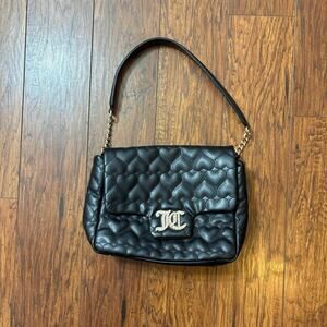 Juicy Couture Y2K Black Heart Quilted Shoulder Bag With Rhinestone JC Logo